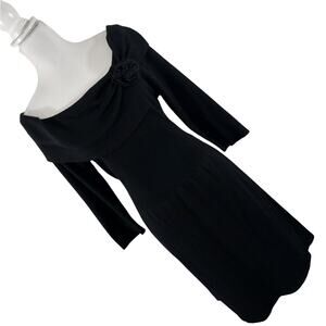 WHITE HOUSE BLACK MARKET! ELEGANT BLACK KNIT SHEATH DRESS, ROSE DETAIL! SZ XL